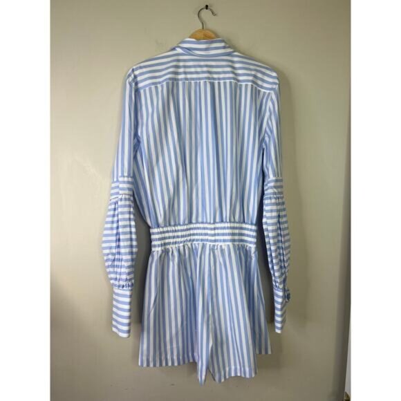 NWT The Femm Keith Poplin Striped Blue and White Long Sleeve Romper Size: Large - Picture 8 of 9